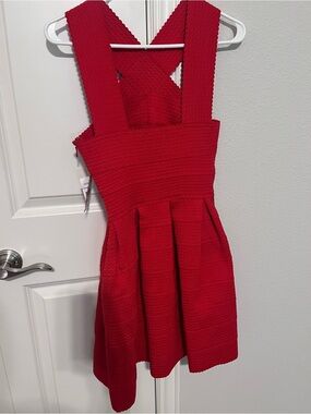 Nordstrom Red Textured Pinafore Mini Dress with Cross Straps